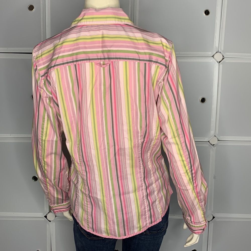 Sigrid Olsen Pink & Green Stripe Button Up Shirt … - image 3